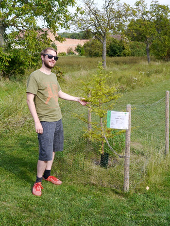 Tschies Wieser neben seinem Patenbaum